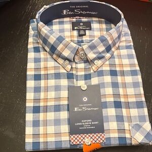 Ben Sherman Blue and Tan Plaid Men's Shirt
